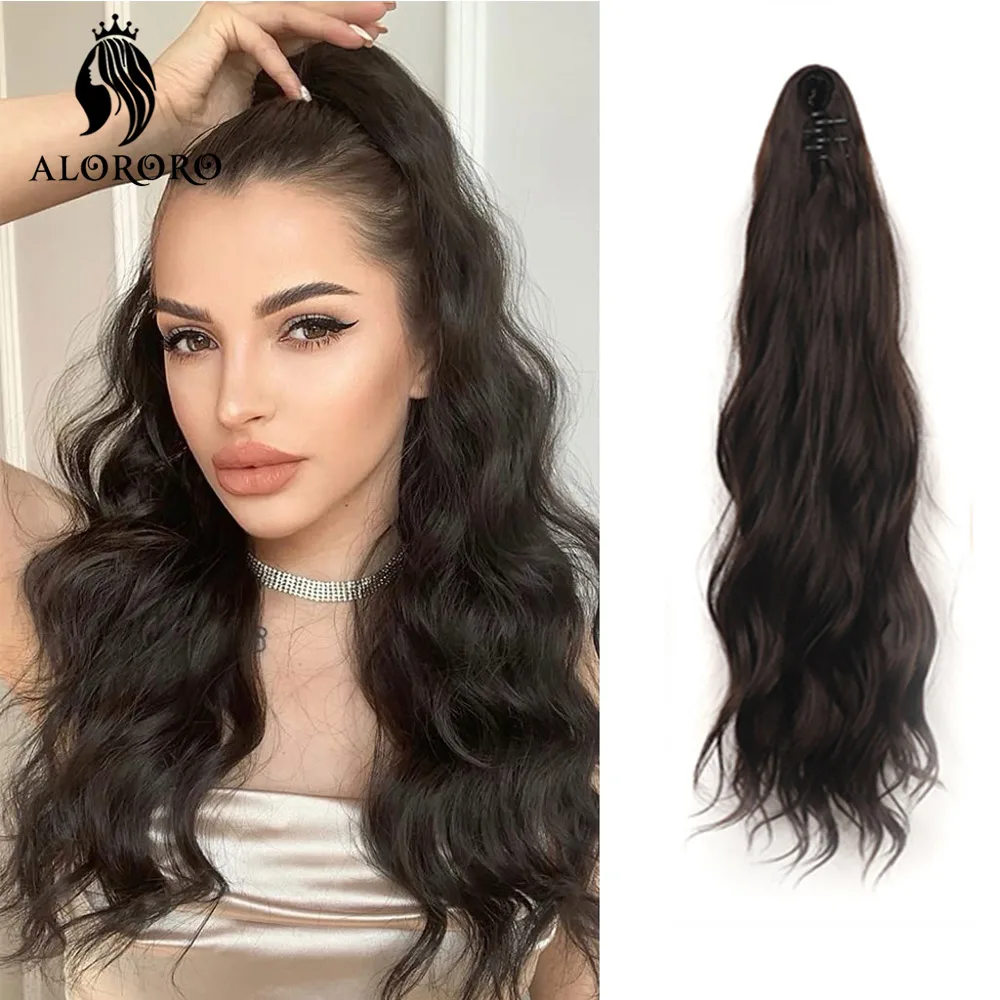 

ALORORO Claw Clip On Ponytail Hair Extension 22Inch Synthetic Wavy Ponytail Extension Hair For Women Pony Tail Hairpiece Natural