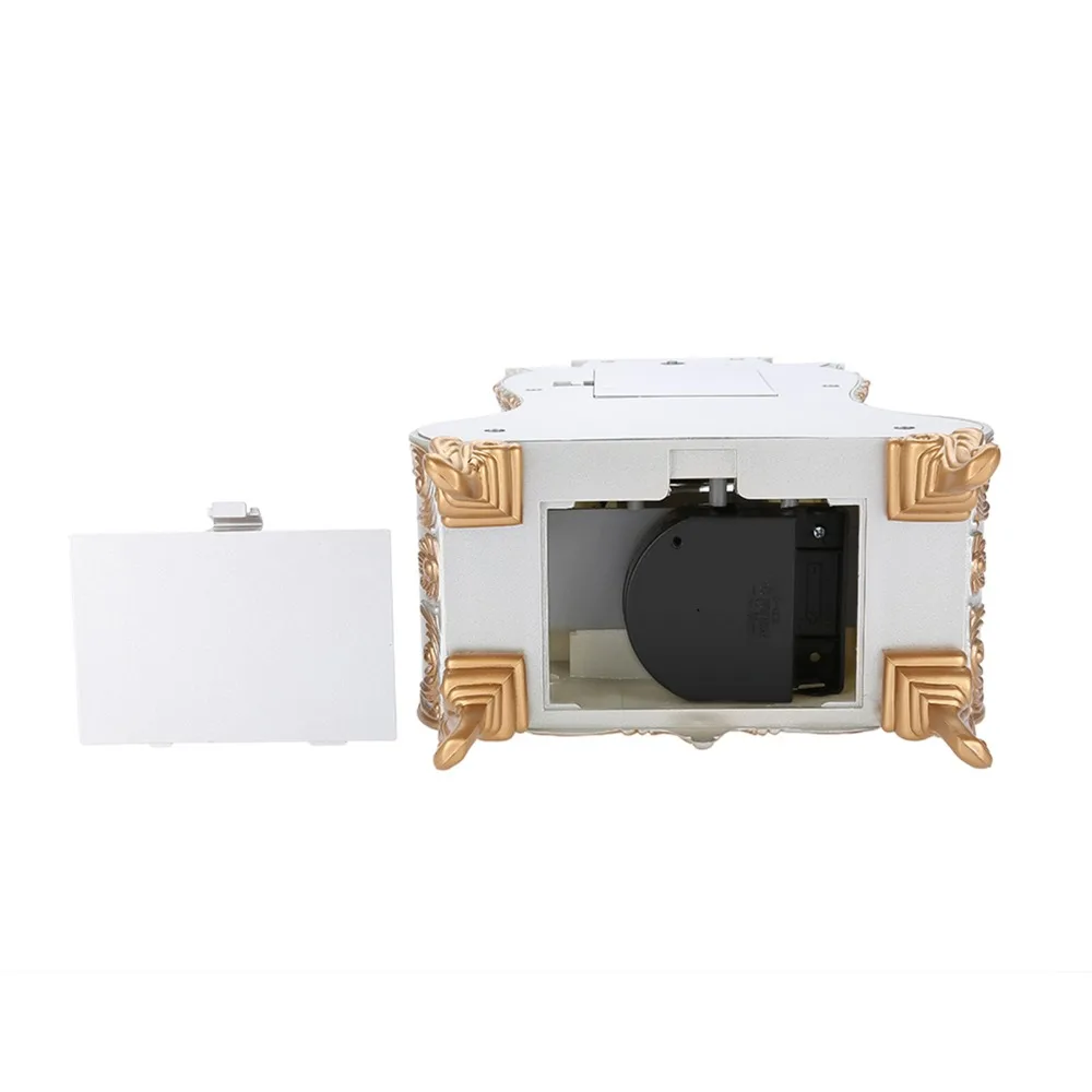 White Brown Vintage Desk Clock 12 Songs European Style Retro Alarm Clock Music Time Reporting Silent Scanning for Seconds