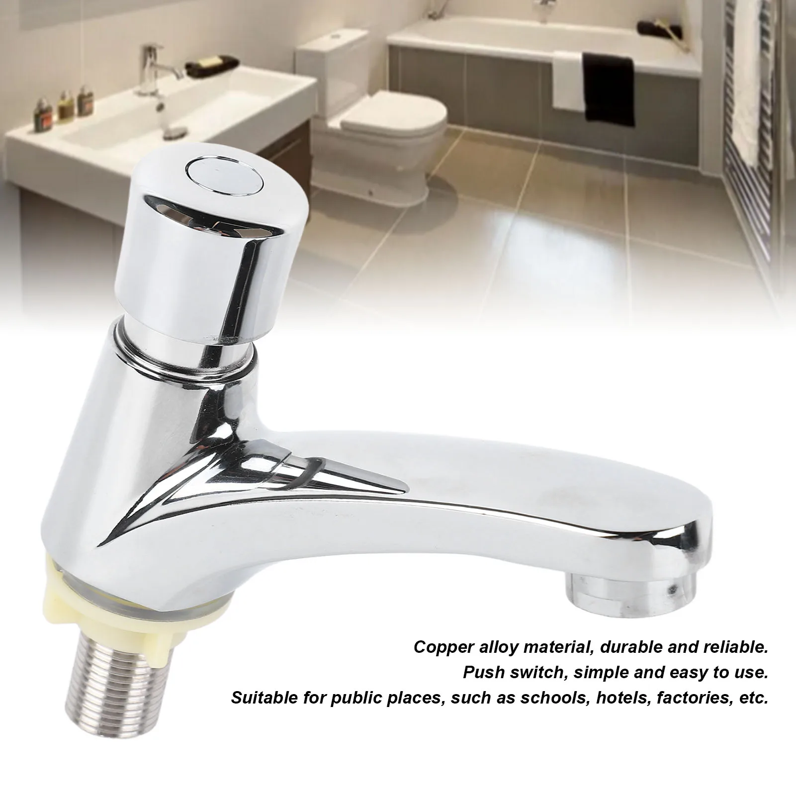 

Time Delay Basin Sink Faucet Copper Alloy Push Water Saving Tap for Home Kitchen Bathroom Hotel Time Delay Push Faucet