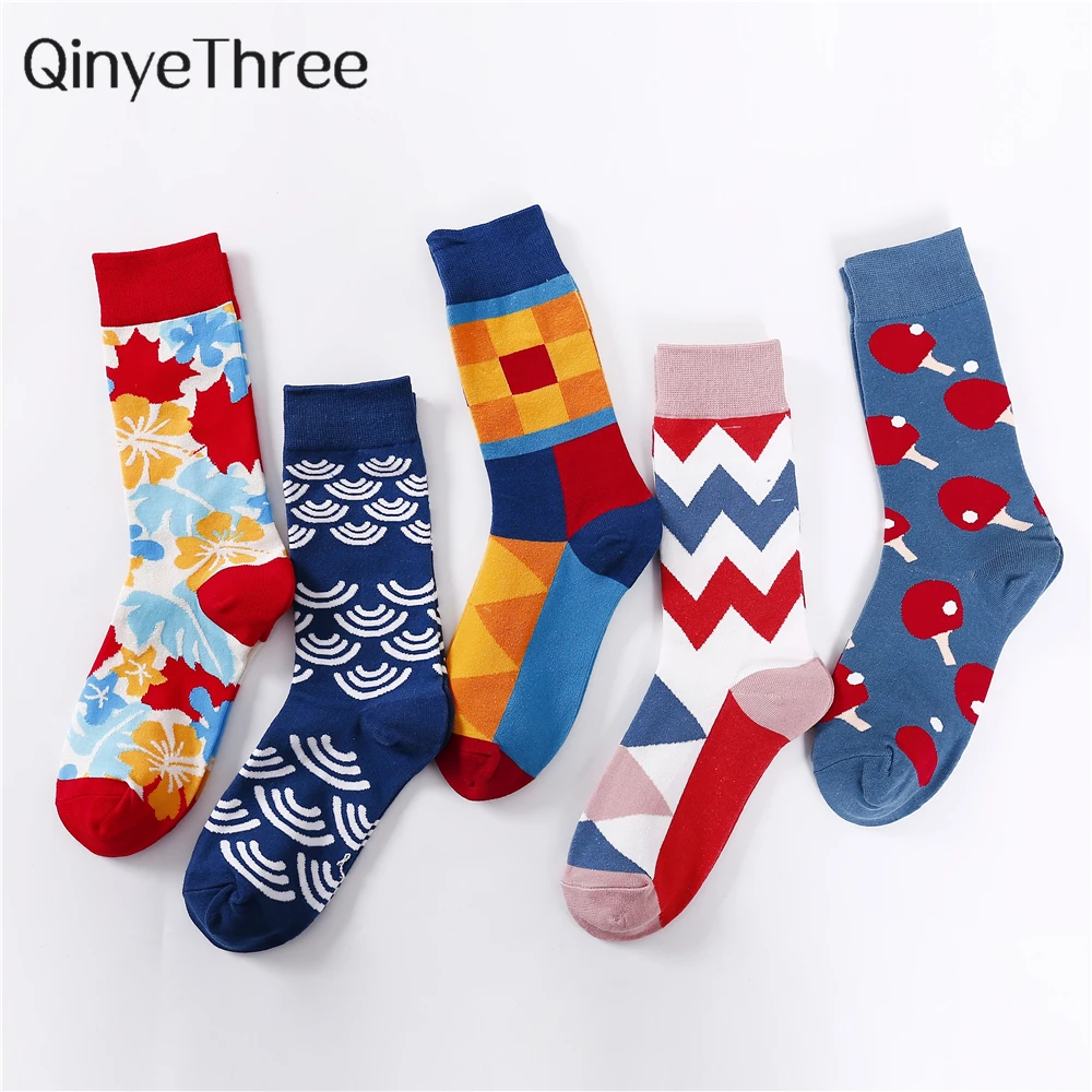 British Style Men Business Socks Cartoon Geometric Funny Leaves Ripple Ping Pong Unisex Couple Skateboard Hip Hop Sport Dropship