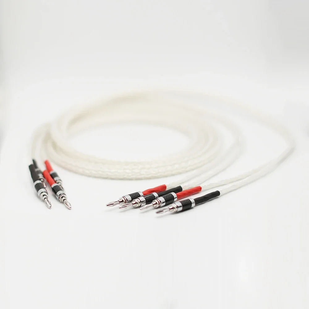 زوج كابل مكبر صوت فضي 8AG سلك مكبر صوت من ألياف الكربون Hifi