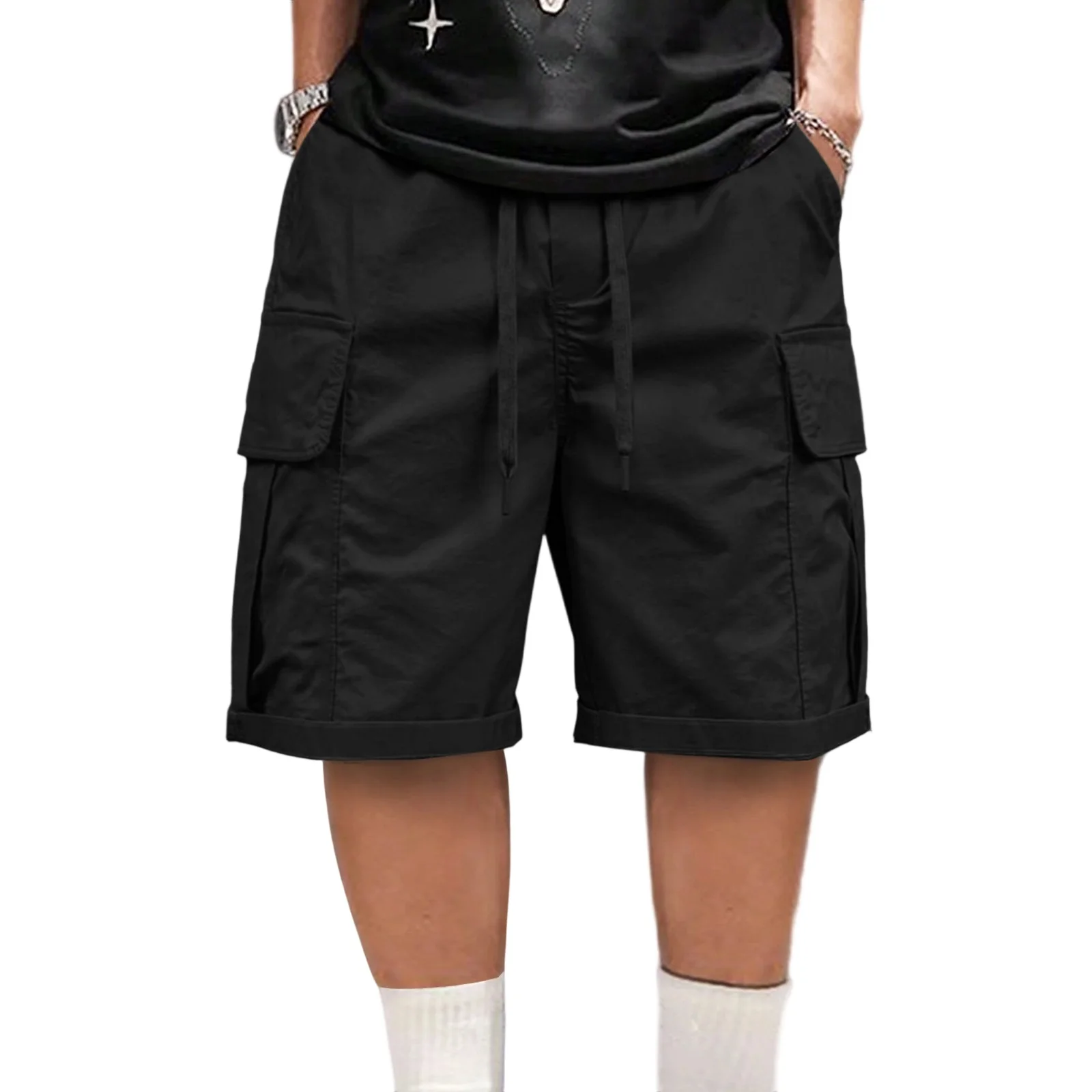 

Мужские летние повседневные шорты-карго, однотонные спортивные шорты свободного покроя с множеством карманов