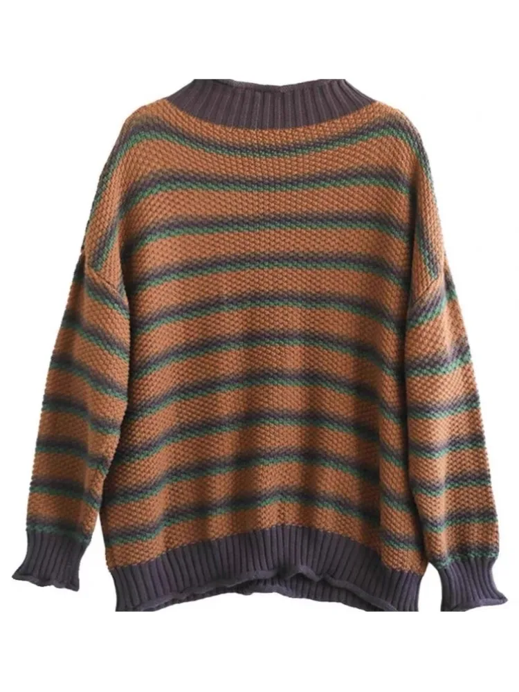 Maglione pullover con stampa a righe autunnali lavorato a maglia da donna maglioni da donna alla moda casual larghi maglione da donna a maniche lunghe