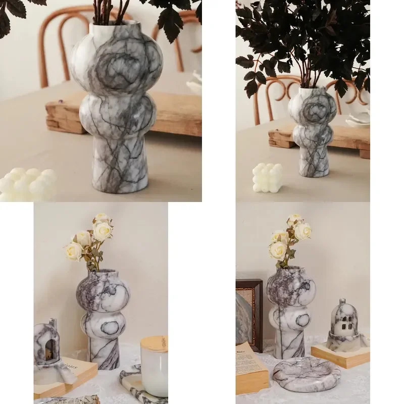 for Art  Geometric White Marble Vase Natural Stone Flower Pot Luxury Gourd Table Ornament Home Decor