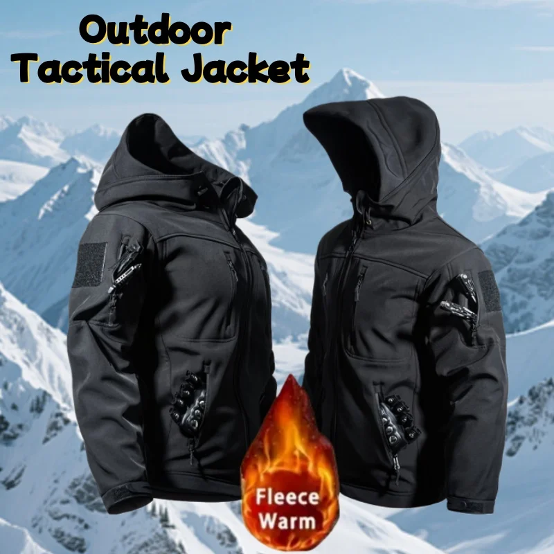 Men's Tactical Hooded Jacket, Outdoor Hiking Casual Top, Autumn and Winter Windproof Warm Jacket, Casual Workwear 모터사이클 재킷