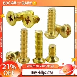 M2 M2.5 M3 M4 M5 M6 M8 Brass Phillips Screw Metric Threaded Bolts Cross Pan Screws Countersunk Flat Head Copper Matchine Screew