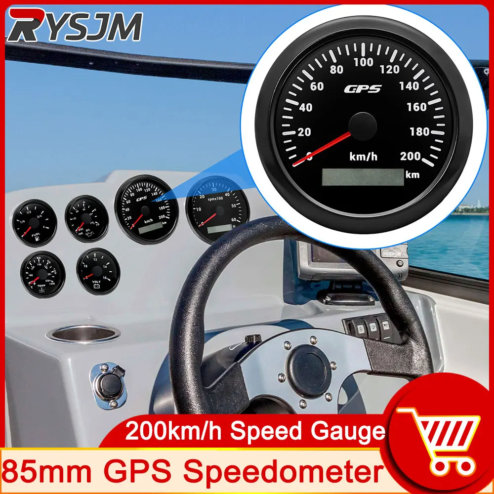 

85mm GPS Speedometer 200 Km/h Universal Odometer Speed Gauge 7 Colors Backlight GPS Sensor for Car Boat Yacht Meter customized