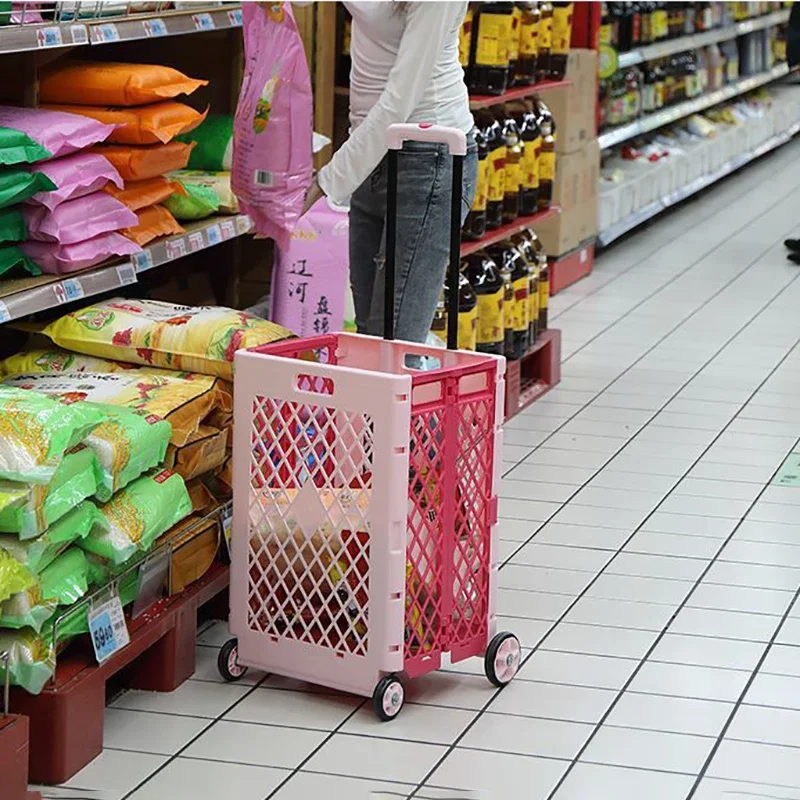 Lekkie wózki przenośne zakupy z siatką 65L z 4 kołami składany kosz do przechowywania produktów spożywczych na piknik na zewnątrz