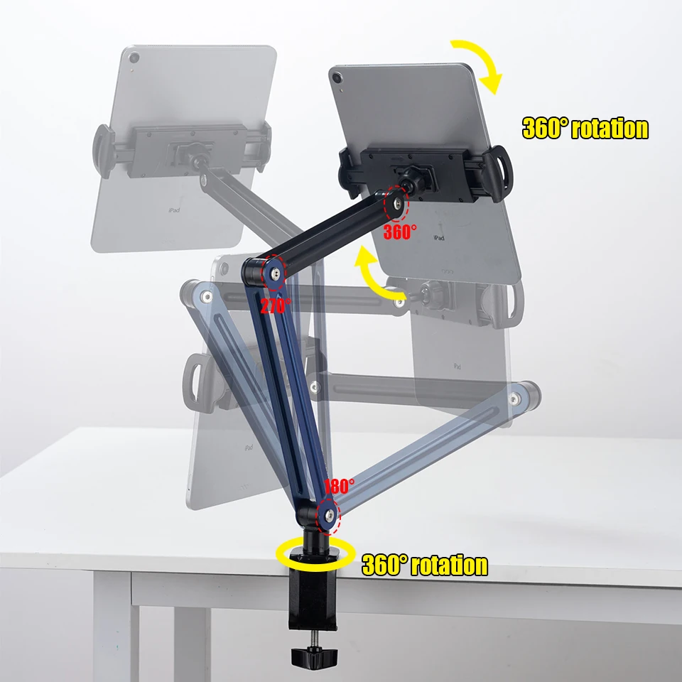 Magnetic Tablet Stand Holder Tablet Desk Mount Adjustable Foldable Tablet Arm Mount with 360° Rotate Base for iPad and iPhones