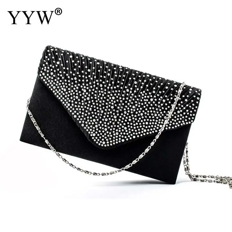 Ladies Satin Clutches Evening Bags Crystal Rhinestone Envelope Purse Bridal Wedding Party Clutch Wallet Handbag Shoulder Bags