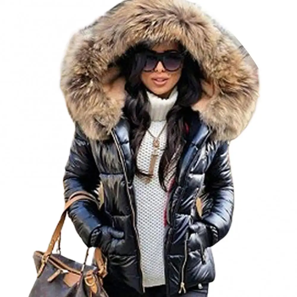 Coat Winter Warm Zipper Women Autumn Faux Fur Hood Down Outdoor Parka Outerwear