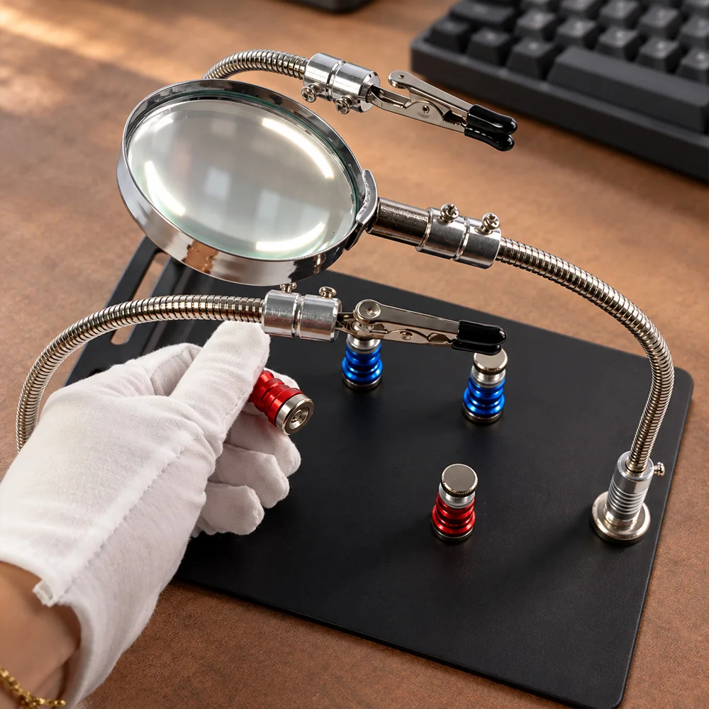 Soldering Magnifier with PCB Holder Flexible Metal Arms Helping Hands for Desktop Magnifying Tool for Jewelry Making Repair