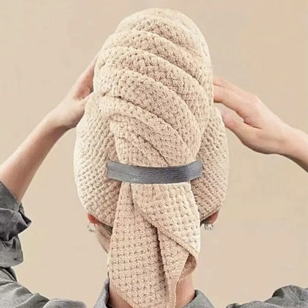 Extra Large Microfiber Hair Towel Wrap With Elastic Band Ultra Absorbent Quick Dry Coral Fleece Hair Turban For Long Thick Hair
