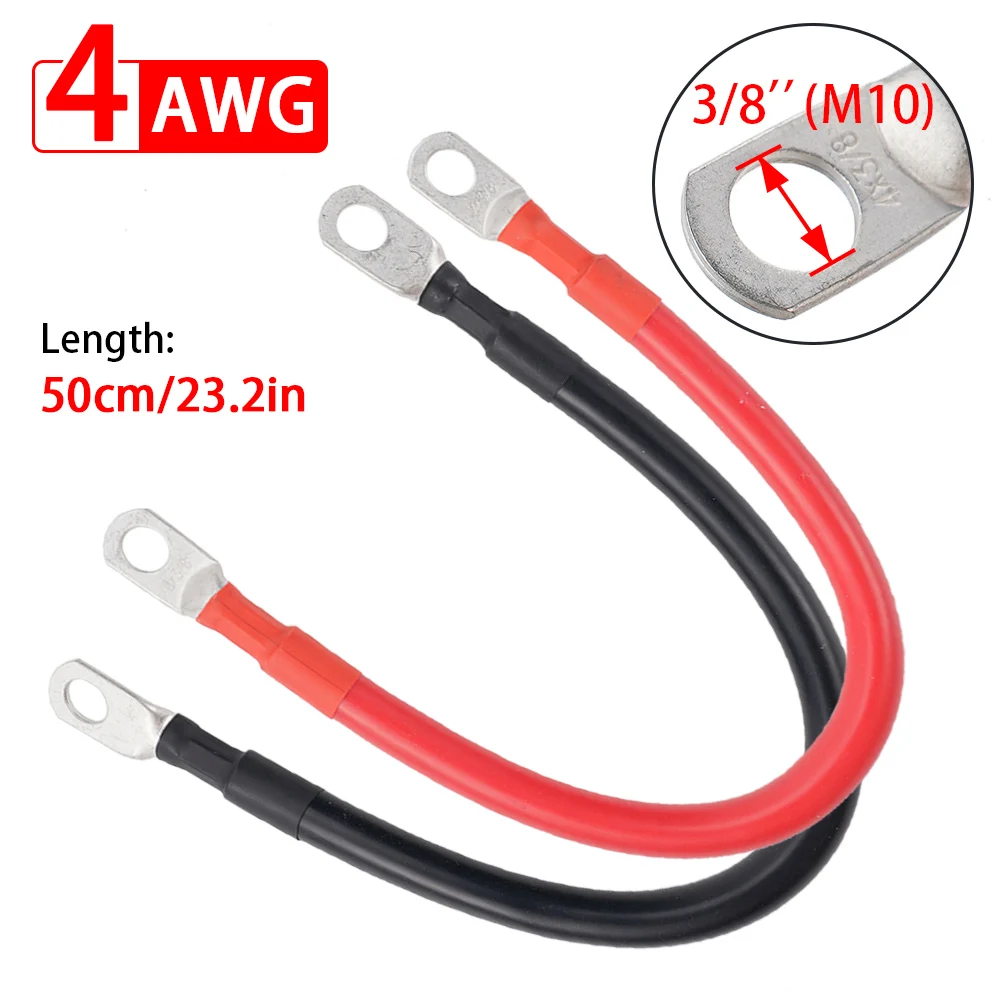 

High Quality 4AWG PVC Pure Copper Cable Connection Wire With 3/8 M10 Tinned Copper Connecting Terminal for Car Battery Inverter