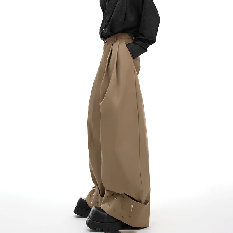 LUZHEN Loose Rivet Metal Design Trousers Original Trendy Elegant Wide Leg Pants Pleated Stylish Autumn New Plain Male LZ5152