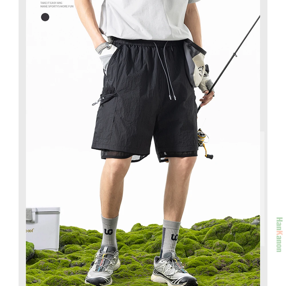 

Мужские уличные шорты: защита UPF50+, компактный дизайн, текстурированные, дышащие, свободные прямые шорты для работы