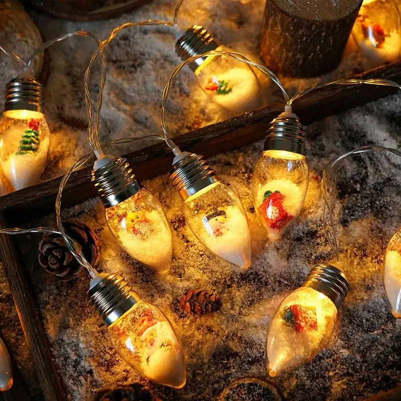 Christmas Snow Globe Bulb String Light Warm LED Fairy Light Shatterproof Xmas Home Holiday Hanging Ornament Battery Powered