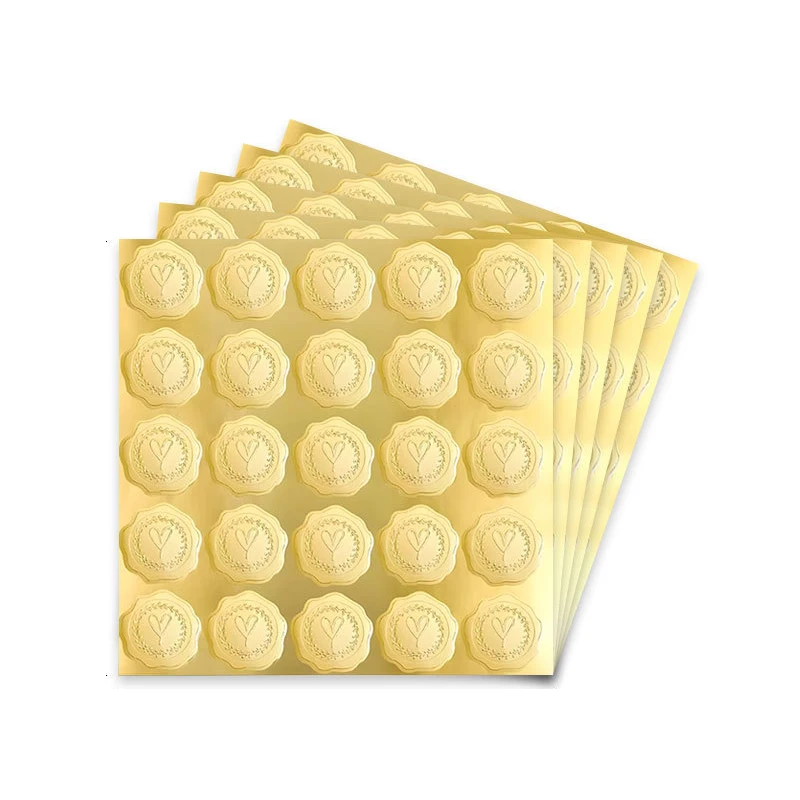 5 Sheets Gold Envelope Stickers 125Pcs Selfadhesive Heart Scrapbook Stickers Sealing Sticker Set for Invitations Envelope Decor