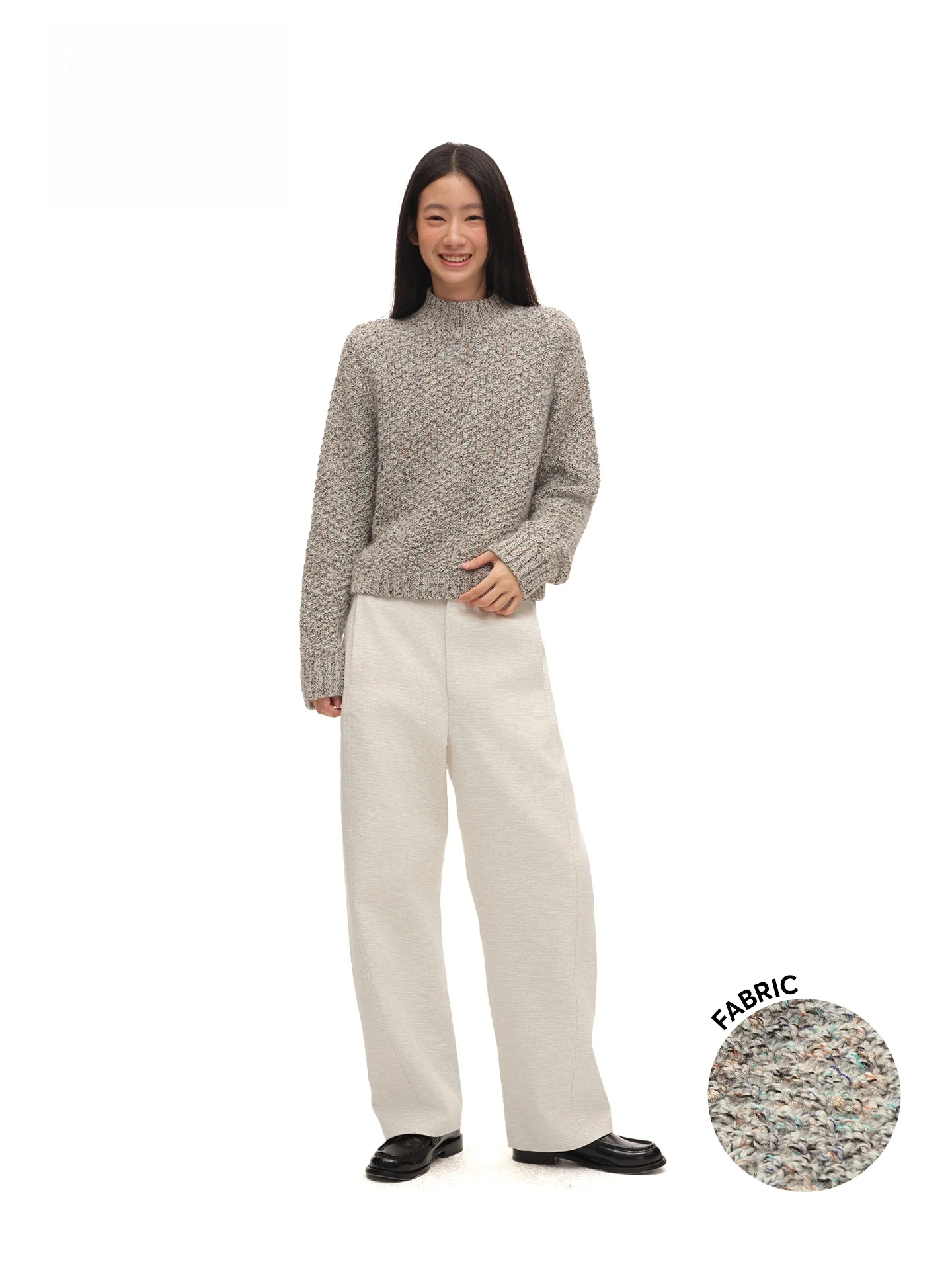 

ChicChi Faionable Chien ey White Raccoon Fur Wool Blend High Waist Overhead Sweater Women's Loose Fit Commute Sle