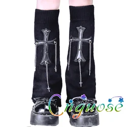 Fundas de pierna de suéter de punto de cadena japonesa para mujeres y niñas, cubiertas de rodilla Punk, calcetines largos cálidos, invierno, 2024, Y2K