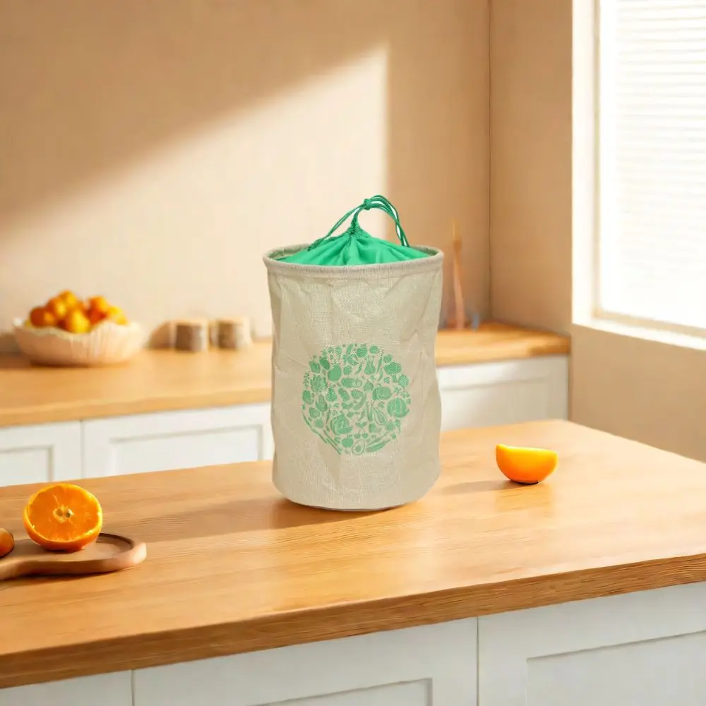 2 pçs lavável saco de armazenamento de frutas dobrável resistente ao desgaste imitação de linho saco de armazenamento reciclável cozinha saco de cordão