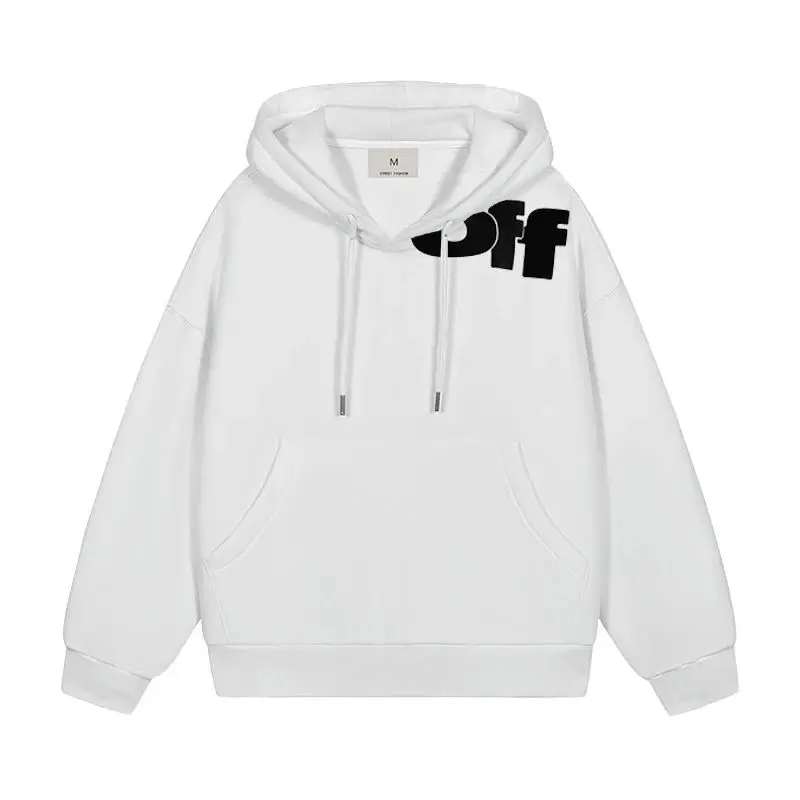 New European and American Men Women's Hooded Sweatshirt Series WHITE Front and Back OFF Letters Winter Fleece Loose Casual Tops