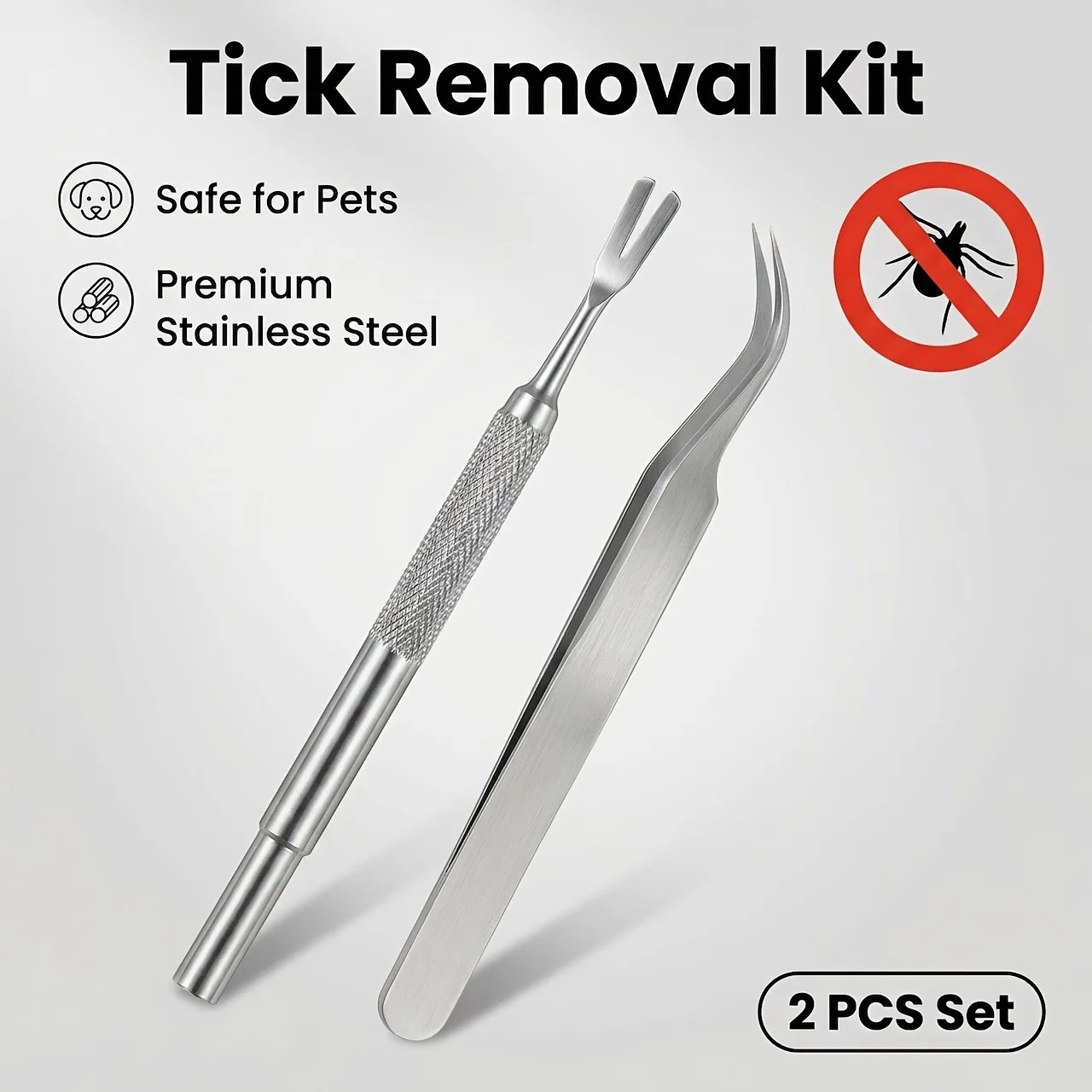 Juego de 2 piezas de tenazas y pinzas para garrapatas, hechas de 1 pieza de acero inoxidable para una calidad de alta gama. Se Puede Esterilizar y Reutilizar