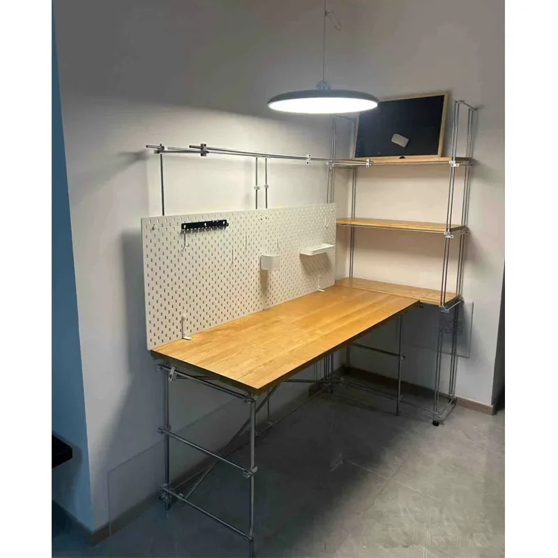 Simple solid wood desk bookshelf bookcase household multi-functional hole board student computer desk study table metal