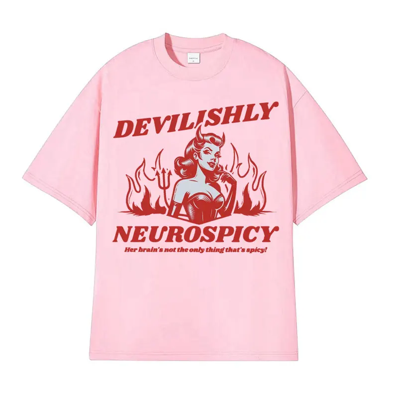 Funny ADHD T Shirt for Women Devilishly Neurospicy Vintage Style Adult Humor T-shirts Men Harajuku Fashion Casual O-Neck T-shirt