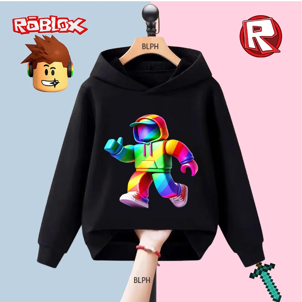 

Детская толстовка Roblox с принтом в радужную полоску для мальчиков и девочек, повседневный пуловер, топ с капюшоном, детская модная игра с героями мультфильмов