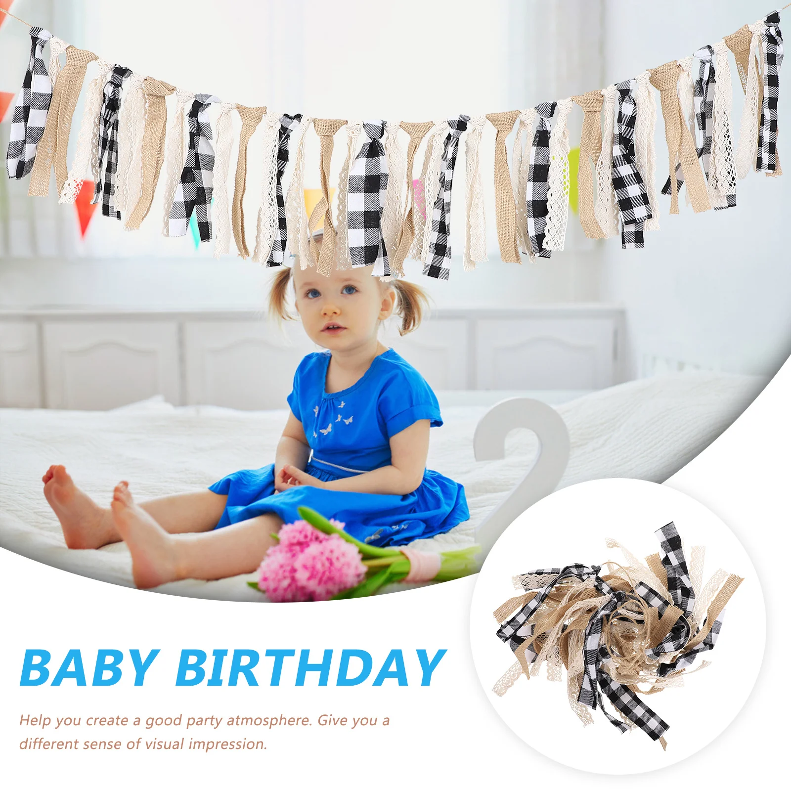 

1Pcs Buffalo Plaid Fabric Garland Linen Lace Bunting Reusable Rustic Banner for Baby Birthday Party Wall Door Decor