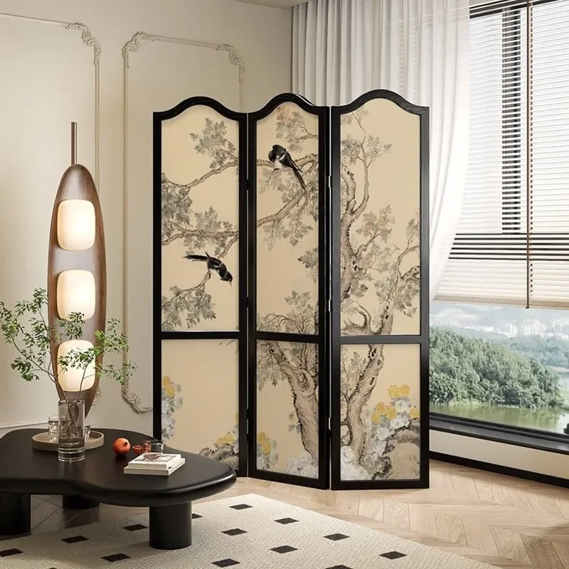 for French Medieval Light Luxury Advanced Folding Mobile Screen Partition for Living Room Sofa Background Bedroom Block Bed