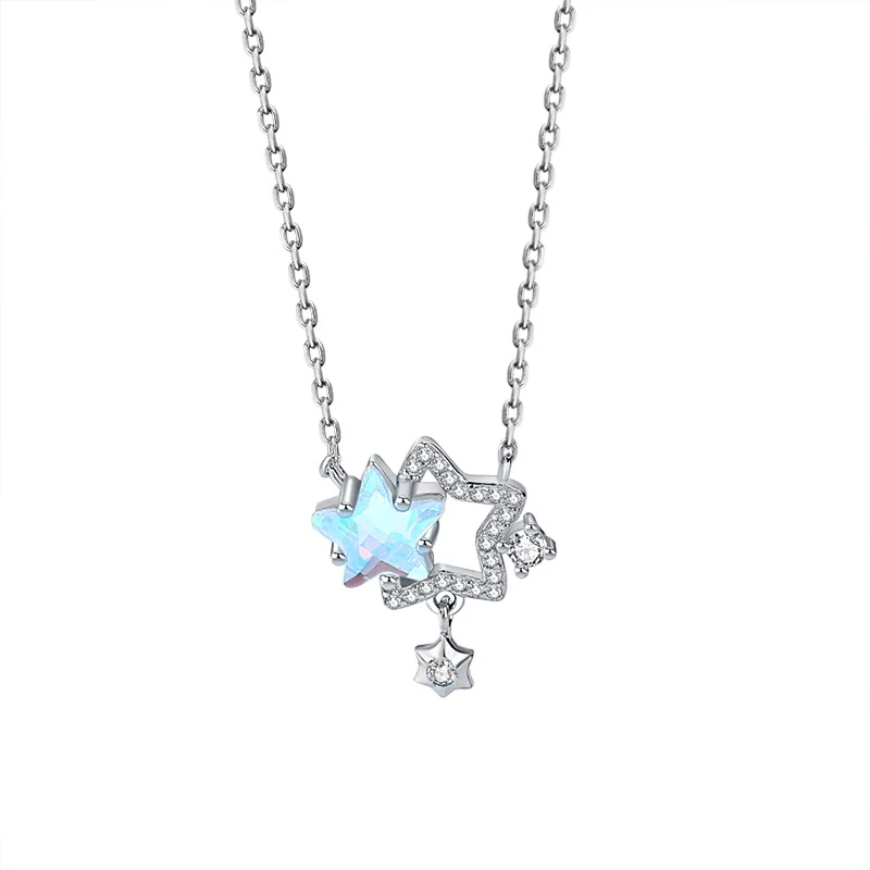 Hollow Rhinestone Double Star Necklace Women Collarbone Chain Design Sense For Girlfriend Party Jewelry Valentine Day Gift
