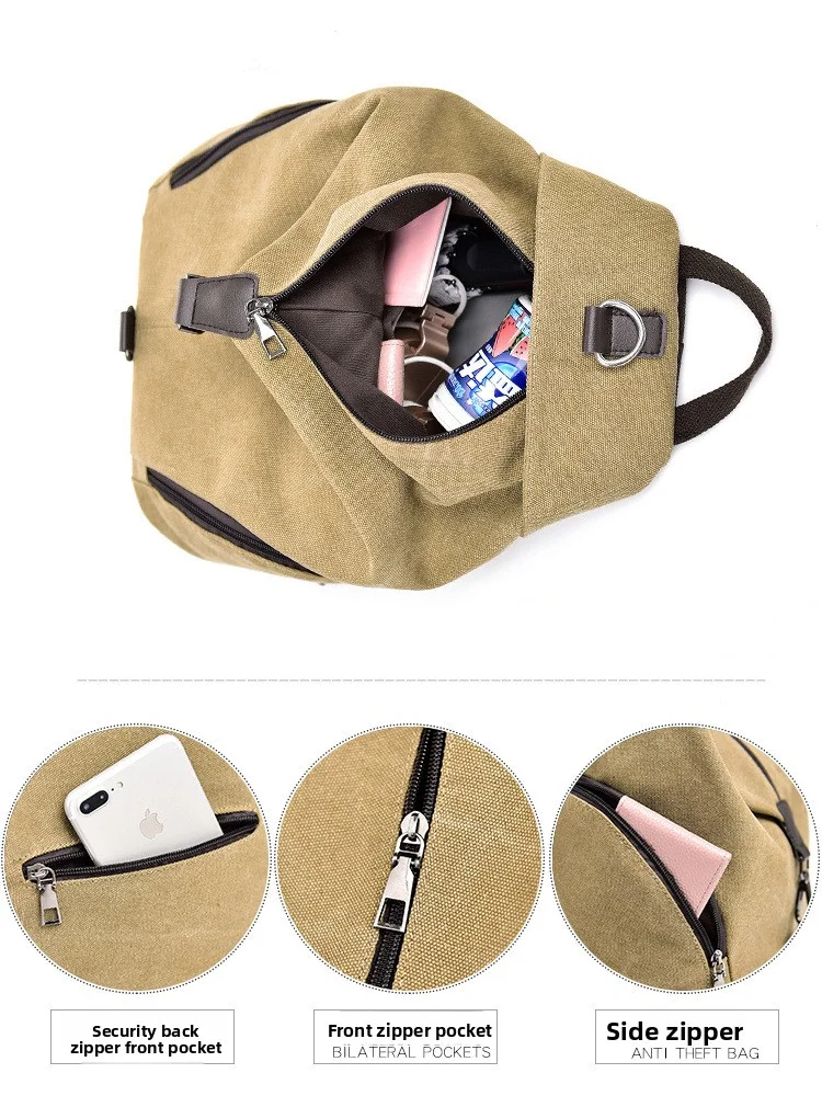 حقيبة ظهر رجالية قماشية متعددة الوظائف، حقيبة مدرسية راقية وعصرية، حقيبة سفر ريترو، متينة وكبيرة السعة #4