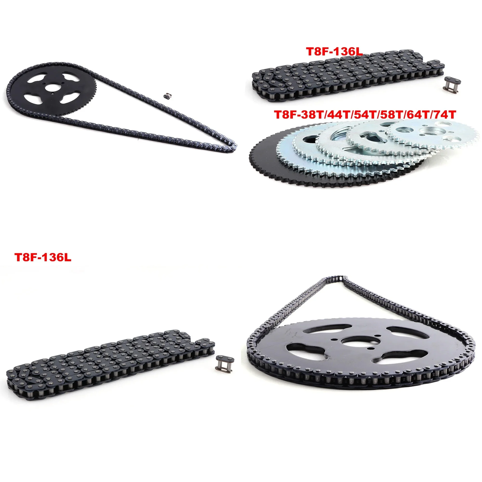 Motorcycle T8F 38T/44T/54T/58T/64T/74T Rear Chain Sprocket 136link Chains For 47cc 49cc Pocket Bike Mini Moto Quad ATV
