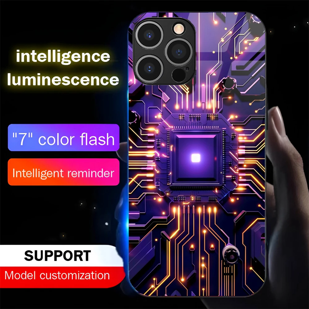 

Smart Circuit Technology LED Light Glow Luminous Tempered Glass Phone Case For Samsung S25 S24 S23 S22 S21 S20 FE Plus Ultra