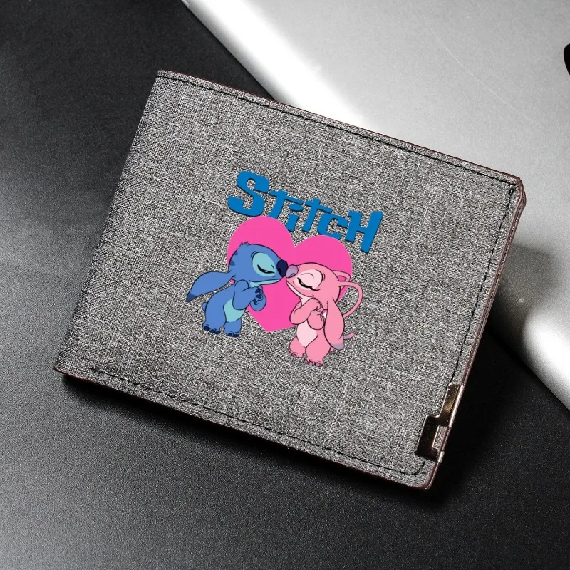 Stitch Wallet Angel Cartoon Character Cute Short Canvas Denim Commute Wallet Card Bag Storage Couple Style Valentine's Day Gift - Image 2