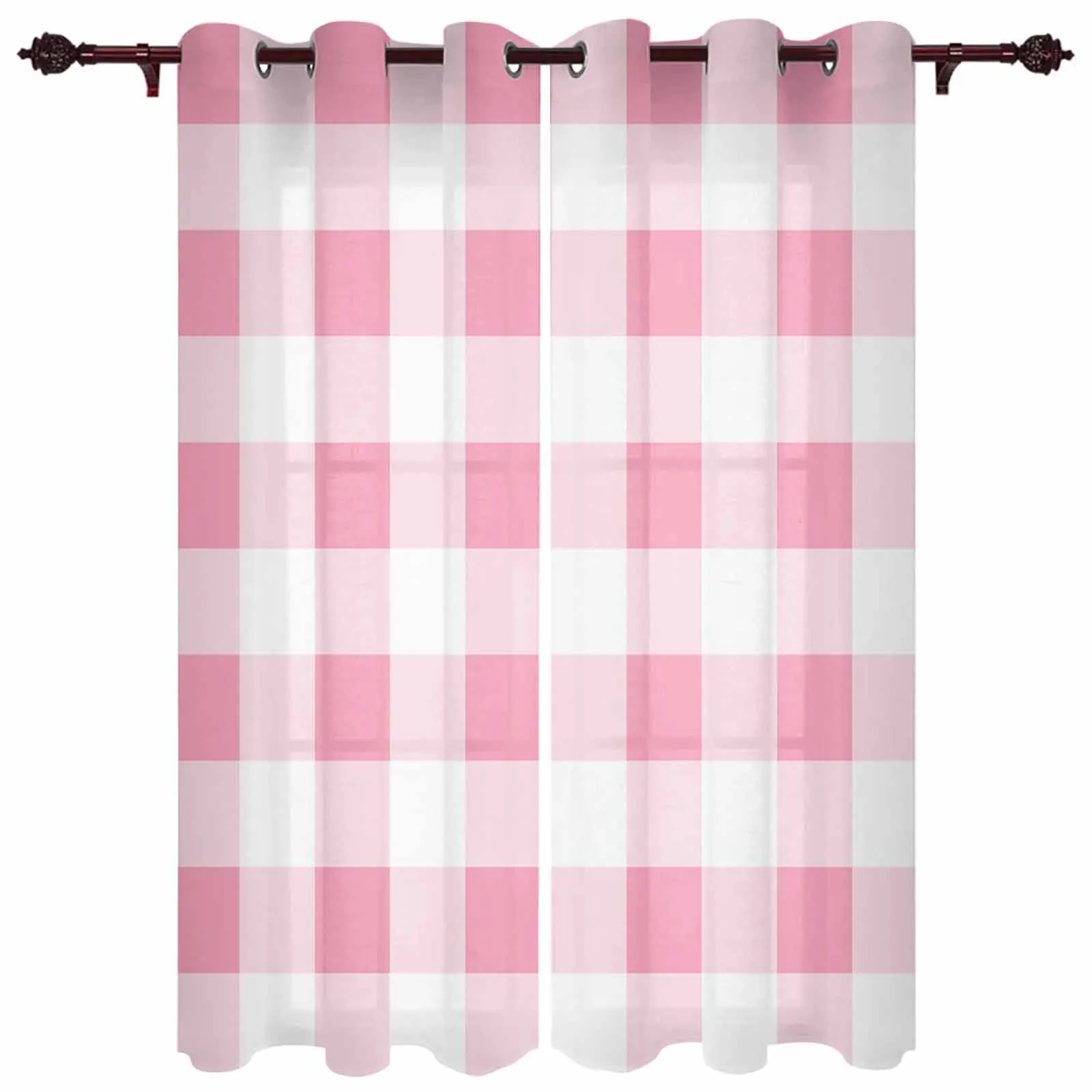 Pink Checkered Pattern In Spring Modern Hall Curtains for Living Room Bedroom Window Curtains Panels Drapes