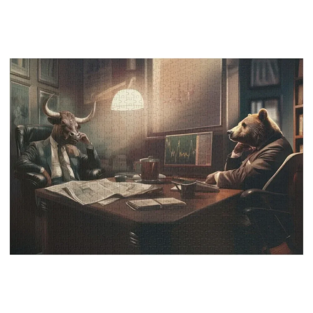 

Bull and Bear in a meeting, Wall Street Art Jigsaw Puzzle Custom Child Customized Gifts For Kids Puzzle