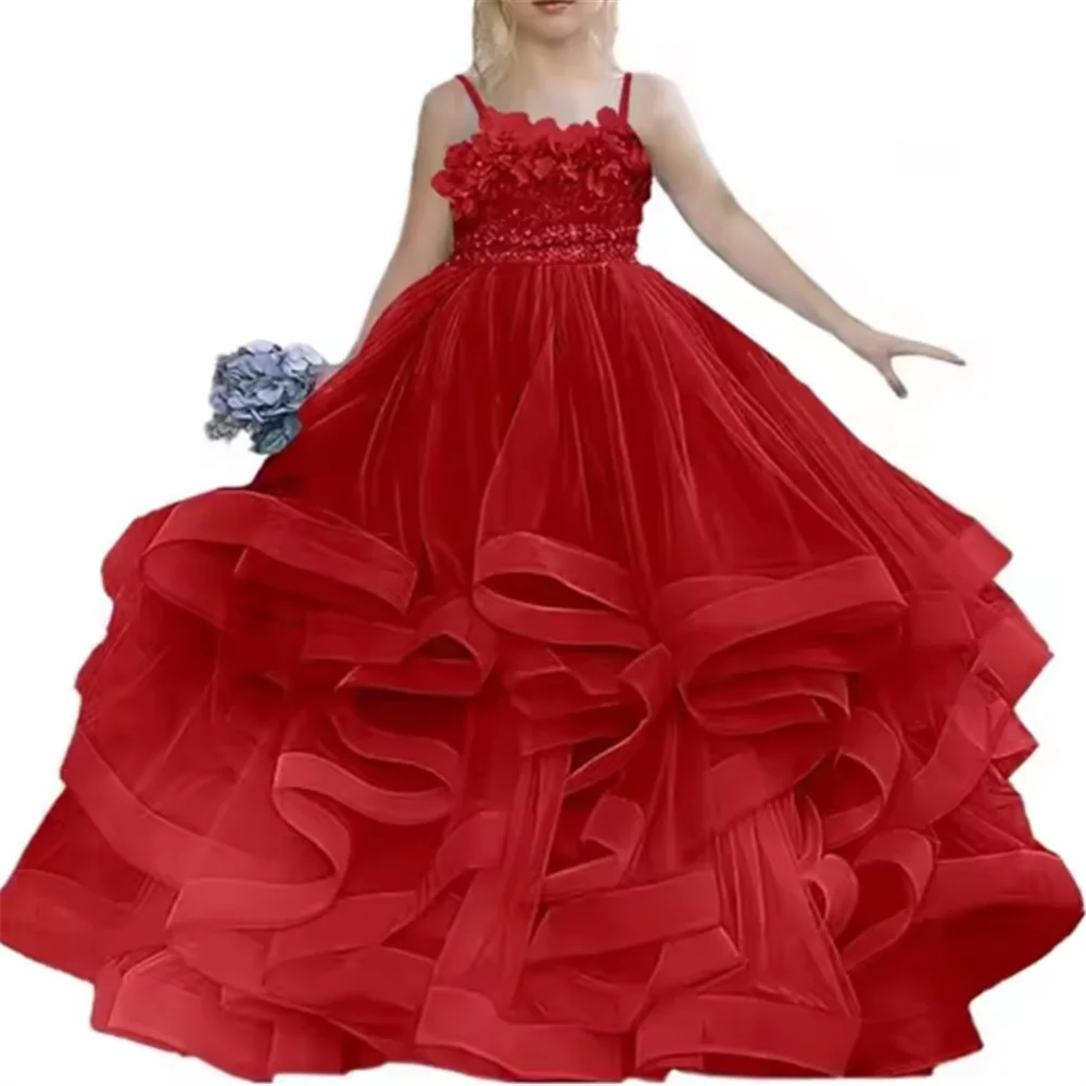 

Flower Girl Dresses For Wedding Robe De Mariage Kids Pageant Gowns Tulle Ruffled First Communion Dress