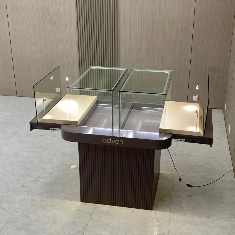 Customize.Luxury Modern Glass Jewelry Display Counter LED Light Jewelry Showcase Shopping Mall Use