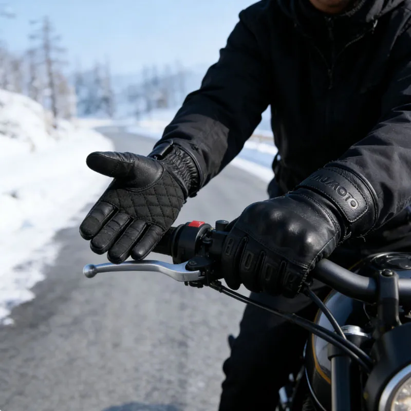 

Retro Winter Motorcycle Leather Gloves Man Equipment Approved Protective Fleece Lined Warm Gloves Motocross Street Riding Items