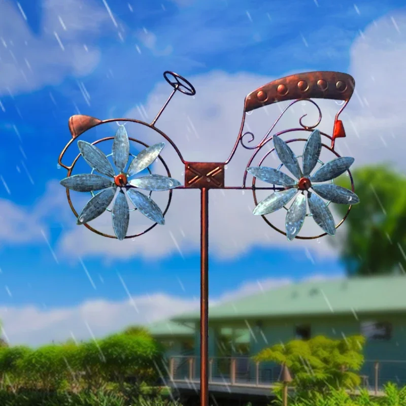 Outdoor Garden Windmill Bicycle Model Decoration Courtyard Metal Rotate Pinwheel Home Yard Art Decoration Gift-Add An Interestin