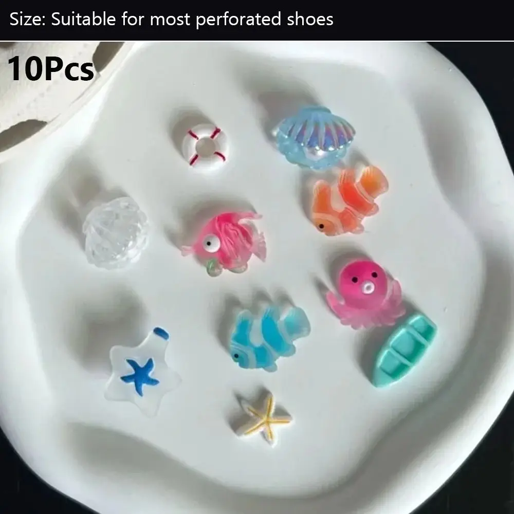 10 個シェル海洋動物靴チャーム取り外し可能な取り外し可能な靴の装飾クリップバックル DIY 穴あき靴アクセサリー