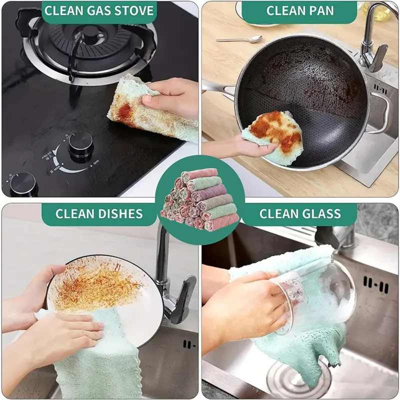 30/1pcs Double-layer Kitchen Dish Cloth Super Absorbent Coral Fleece Cleaning Towels Non-stick Oil Dishcloths Scouring Dry Rag