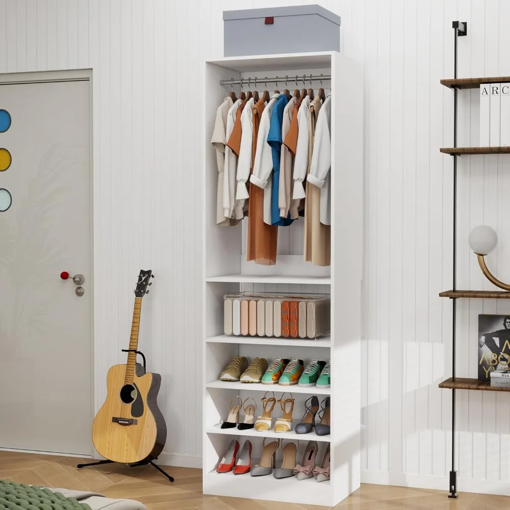 

Closet System with Drawers and Shelves, Modular Closet Organizer System with Hanging Rod, Built-in Closet Storage Kit for