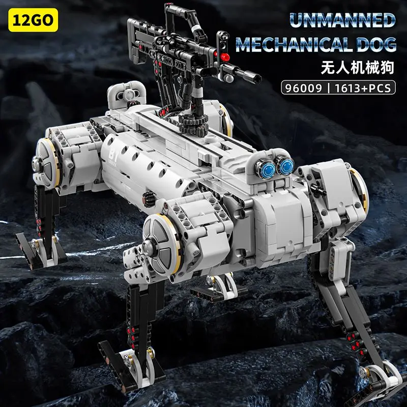 

12GO96009 Unmanned Mechanical Dog Military Close-Air Defense Cannon Building Block Educational Puzzle Assembly Toy Model