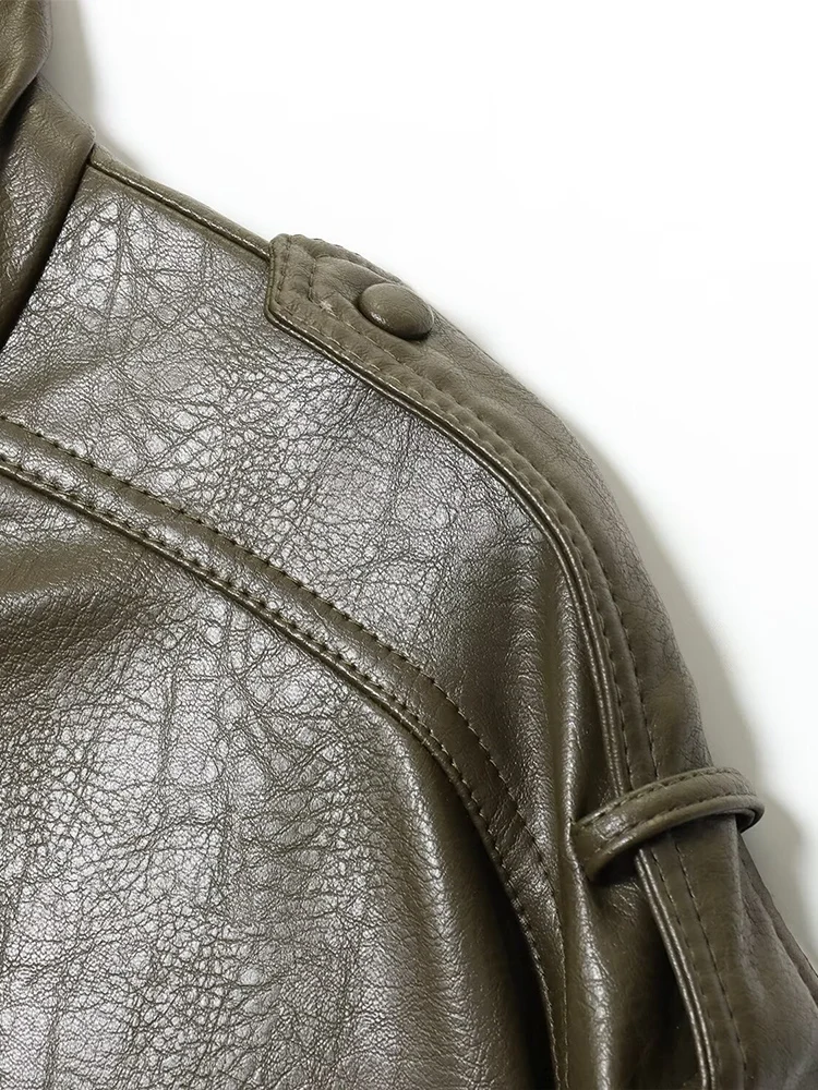 Otoño nueva moda mujer ropa de motocicleta brillante imitación cuero cuello alto chaqueta de manga larga abrigo corto chaqueta de cuero