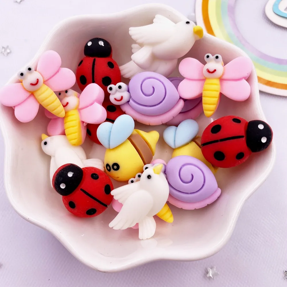 Bunte Harz Mini Biene Schnecke Schwalbe Libelle Flatback Cabochon Scrapbook 20PCS DIY Zubehör Dekor Figur Haar Zubehör – Detail 1