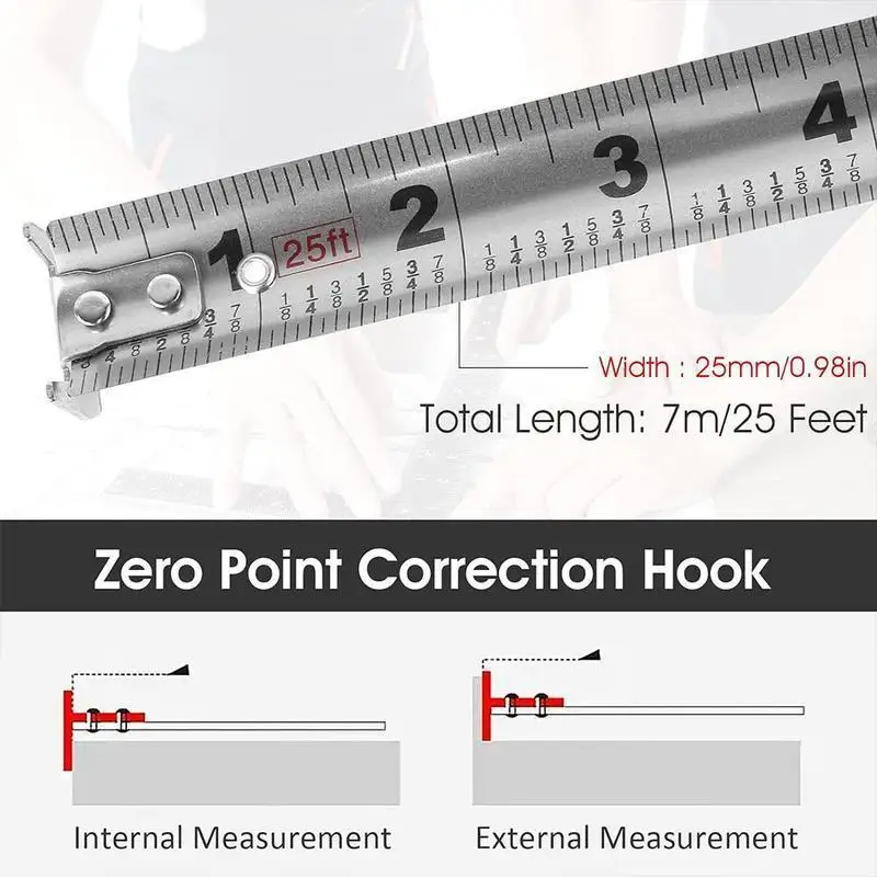 Retractable Tape 25FT Stainless Steel Measuring Tape With Double-sided Scale Waterproof Portable Retractable Measure Ruler H